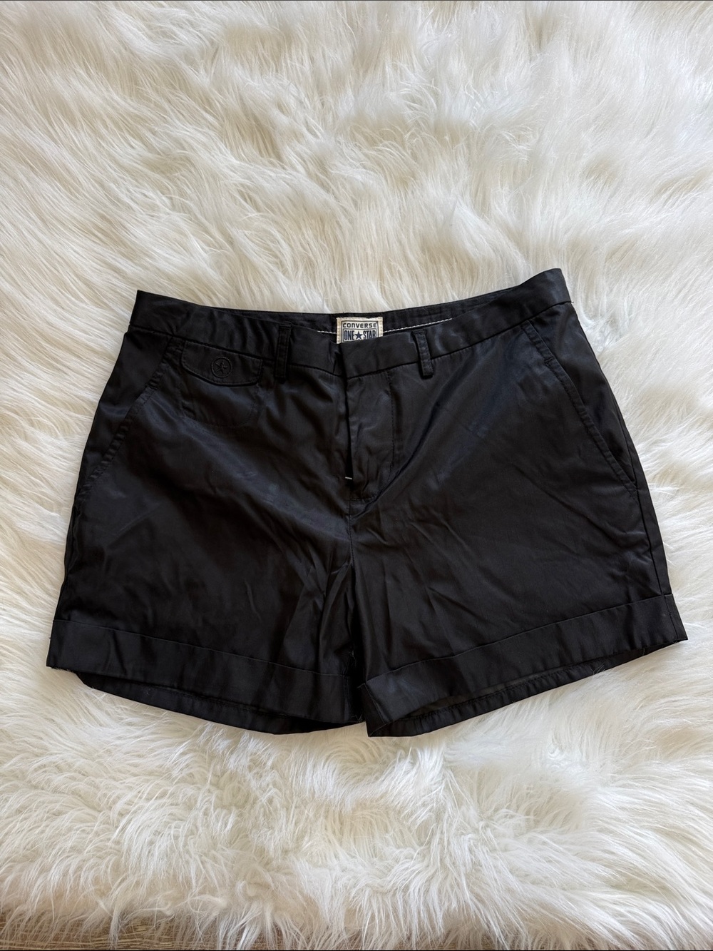 Converse Women's Black Cuffed Shiny Shorts